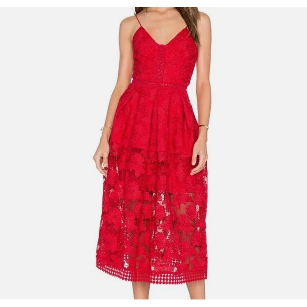 Elegant Red Lace Midi Dress NICHOLAS - Picture 3 of 14